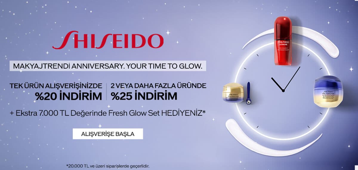 SHISEIDO TEK ÜRÜNDE %20 +İKİ VE ÜZERİ ÜRÜNDE %25 İNDİRİMİ +EKSTRA HEDİYE FIRSATI