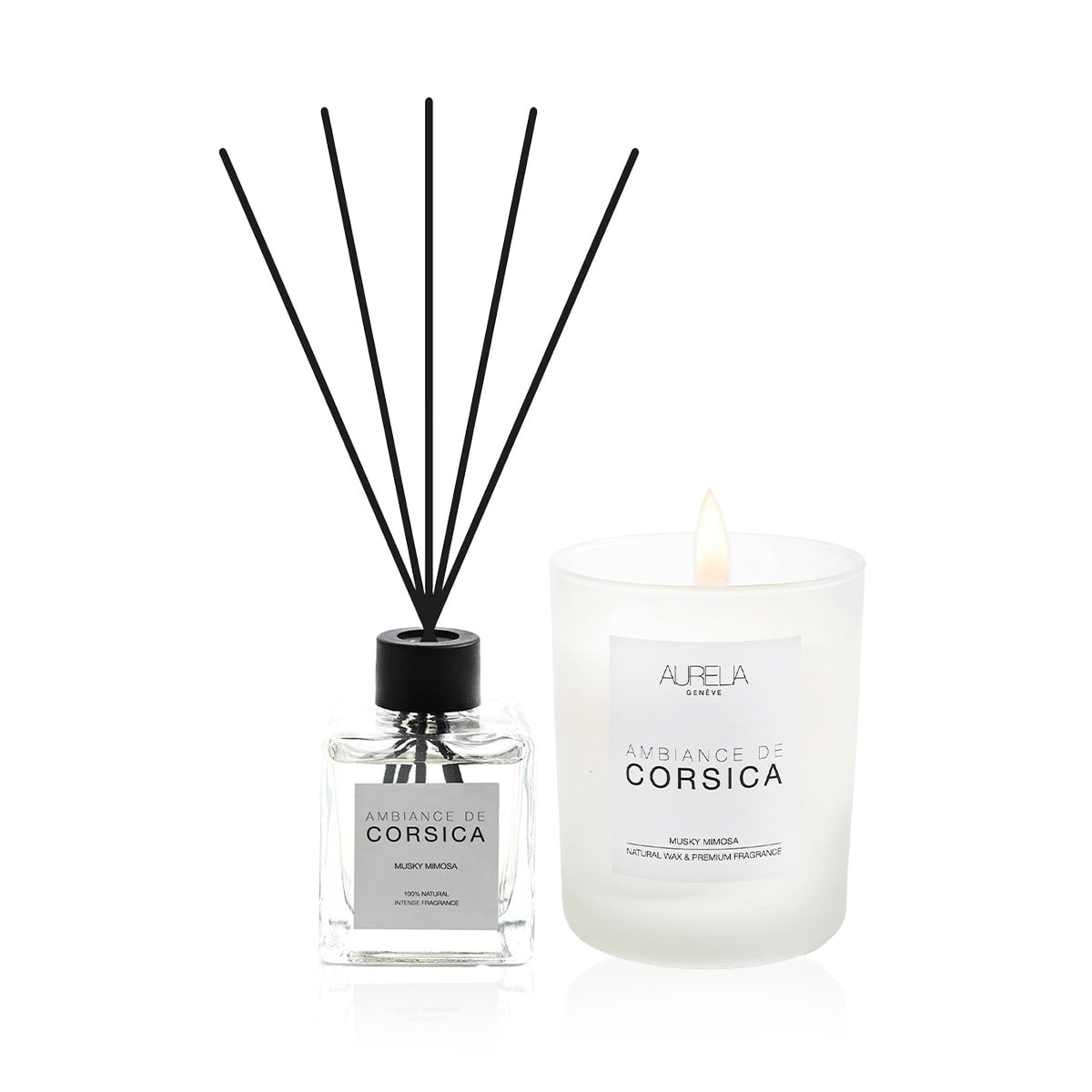 Mimoza ve Misk Kokulu Mum & Çubuklu Oda Kokusu Seti