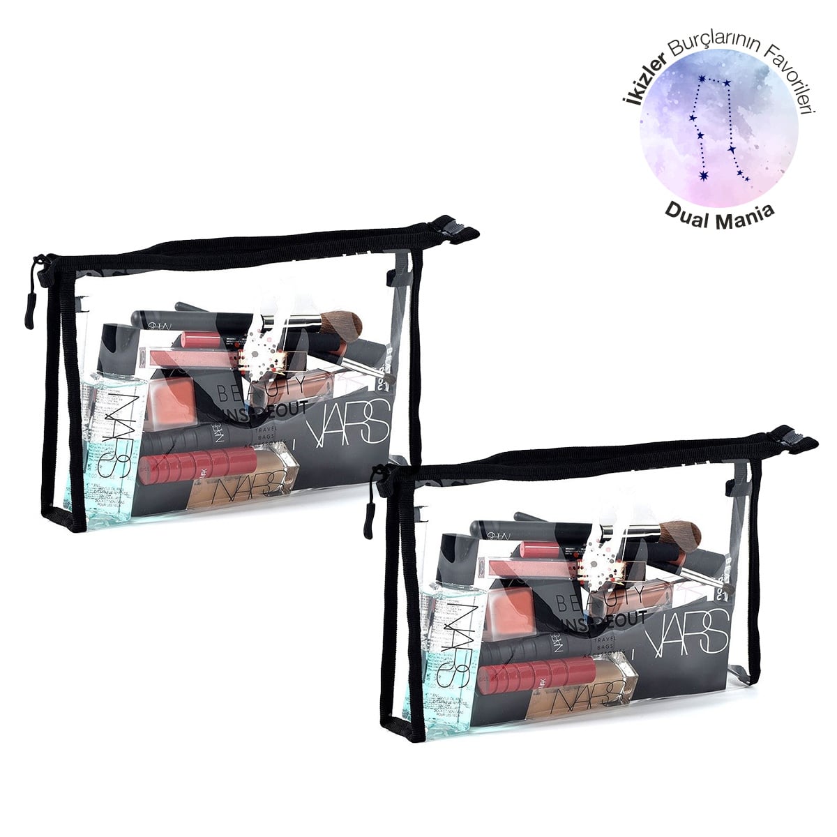 İkili Orta Boy Seyahat & Makyaj Çantası Seti