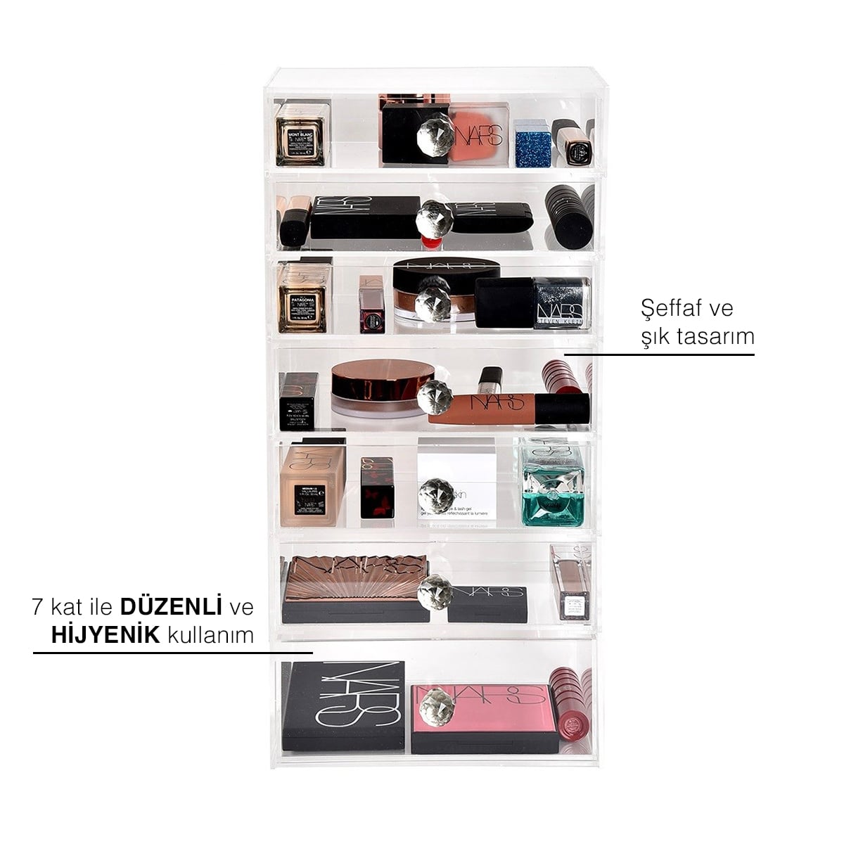 7 Katlı Pleksi Makyaj Organizeri