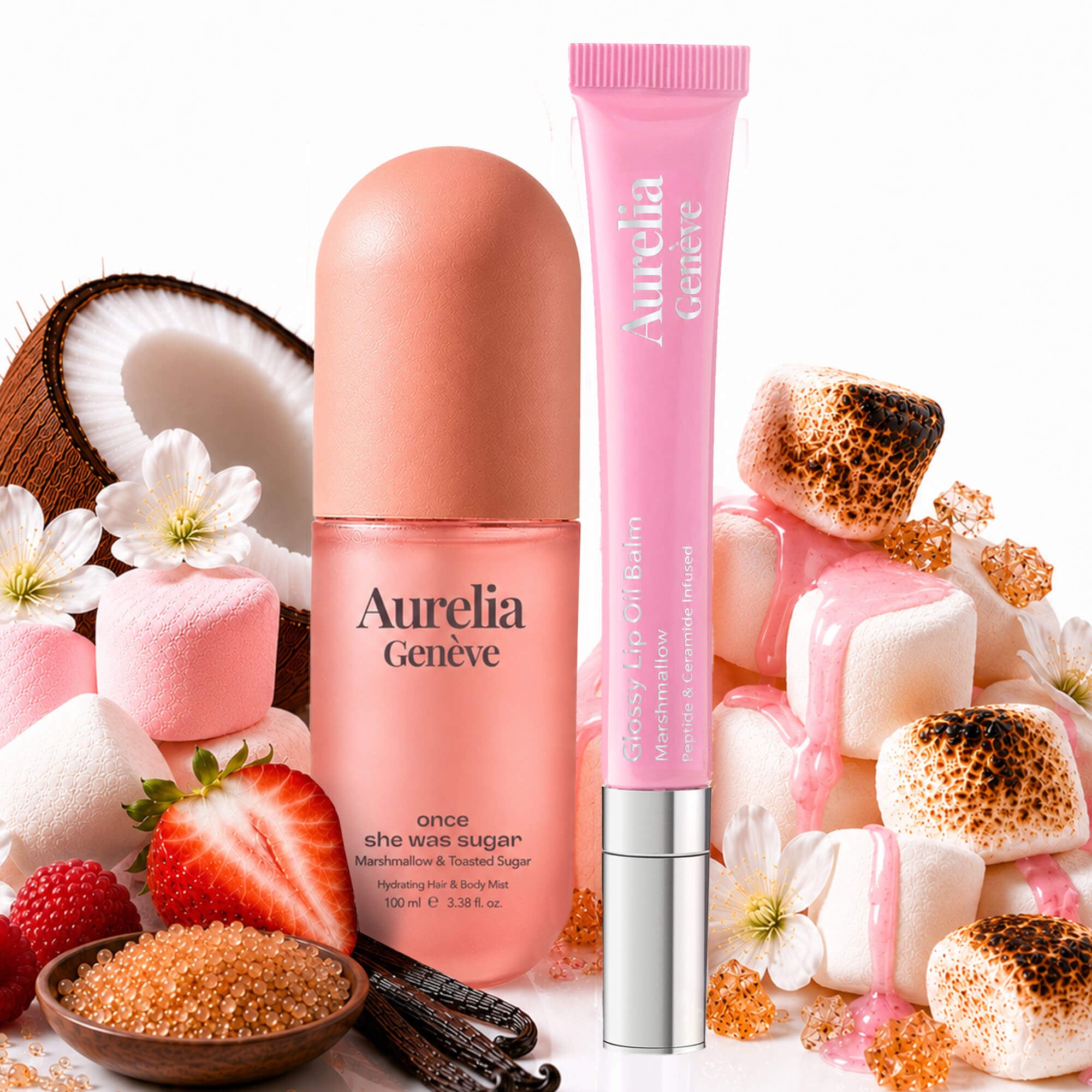 Peptit & Seramid İçeren Nemlendirici Soft Pembe Lip Balm & Marshmallow ve Karamelize Şeker Kokulu Saç & Vücut Misti