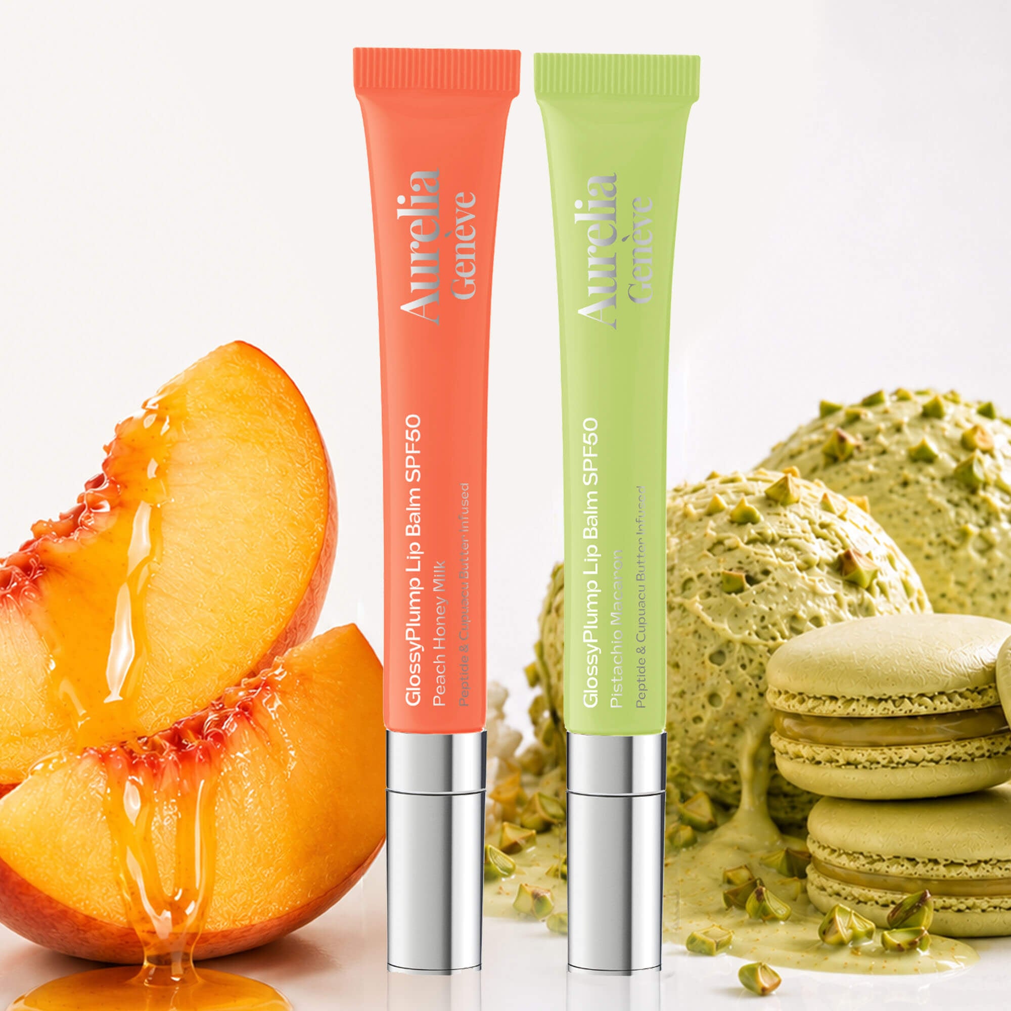 Güneşten Koruyucu & Dolgunlaştırıcı Etkili Altın Işıltılı Şeffaf ve Şeftalimsi Pembe Lip Balm Seti