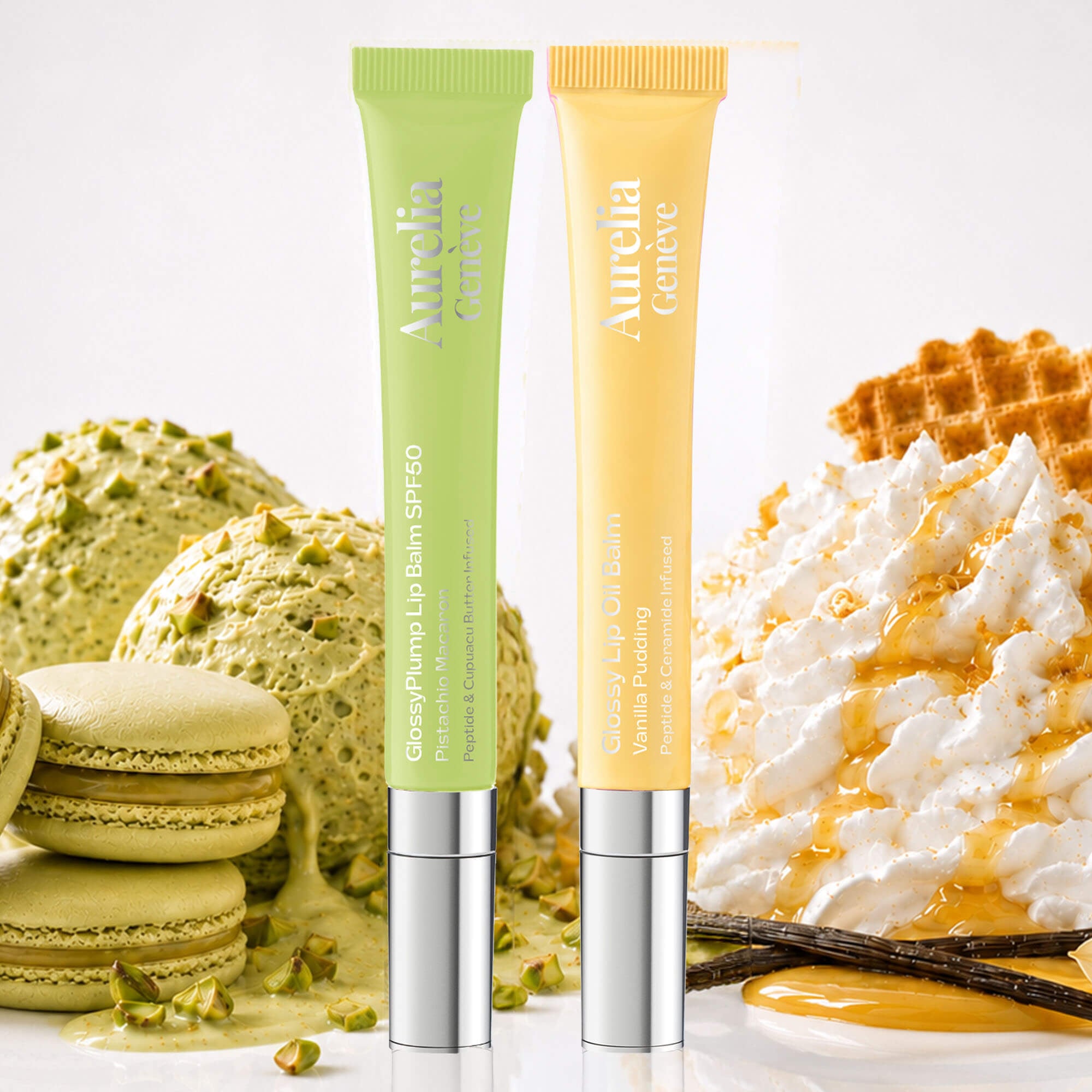 Güneşten Koruyucu & Dolgunlaştırıcı, Nemlendirici Etkili İkili Lip Balm Seti ( Bej & Altın Işıltılı Şeffaf)